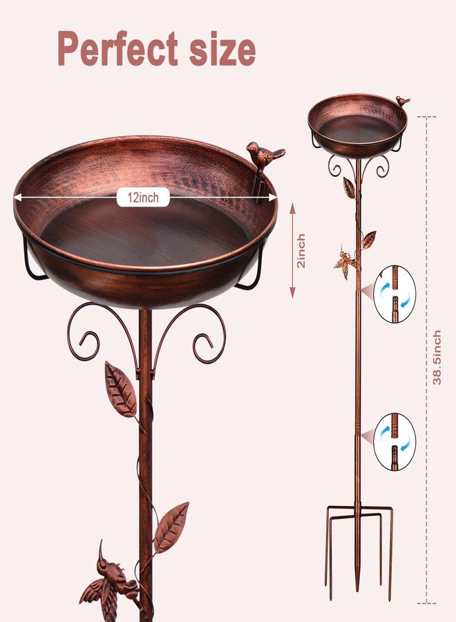 GRECOMEIN Bird Bath for Outside, 2 Bird Decor, Hummingbird on Pole & Sparrow on Bowl, 38.5 Inch Height Garden Birdbaths, 12 Inch Antique Bronze Freestanding Birdfeeder Bath for Yard Patio - Image 2
