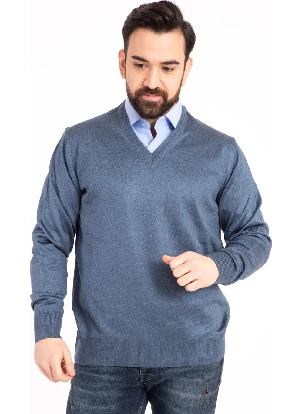 Mutlu City Men's Thin Wool Knitwear Regular Dad V Neck Sweater 5130