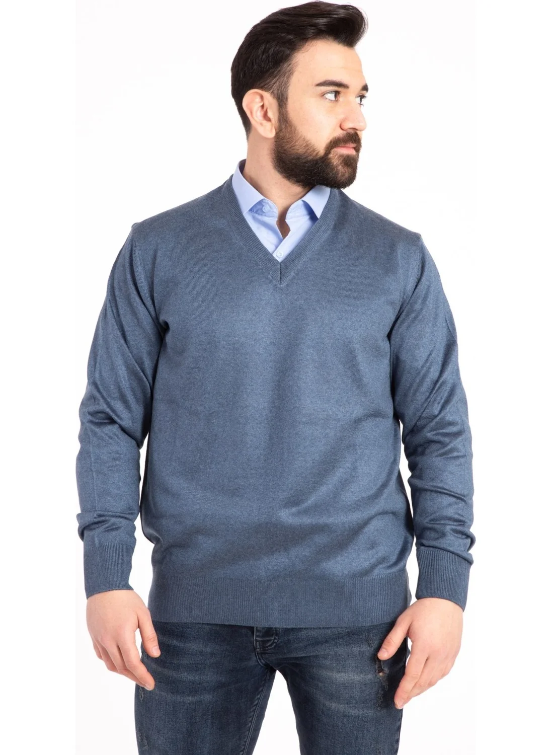 Mutlu City Men's Thin Wool Knitwear Regular Dad V Neck Sweater 5130