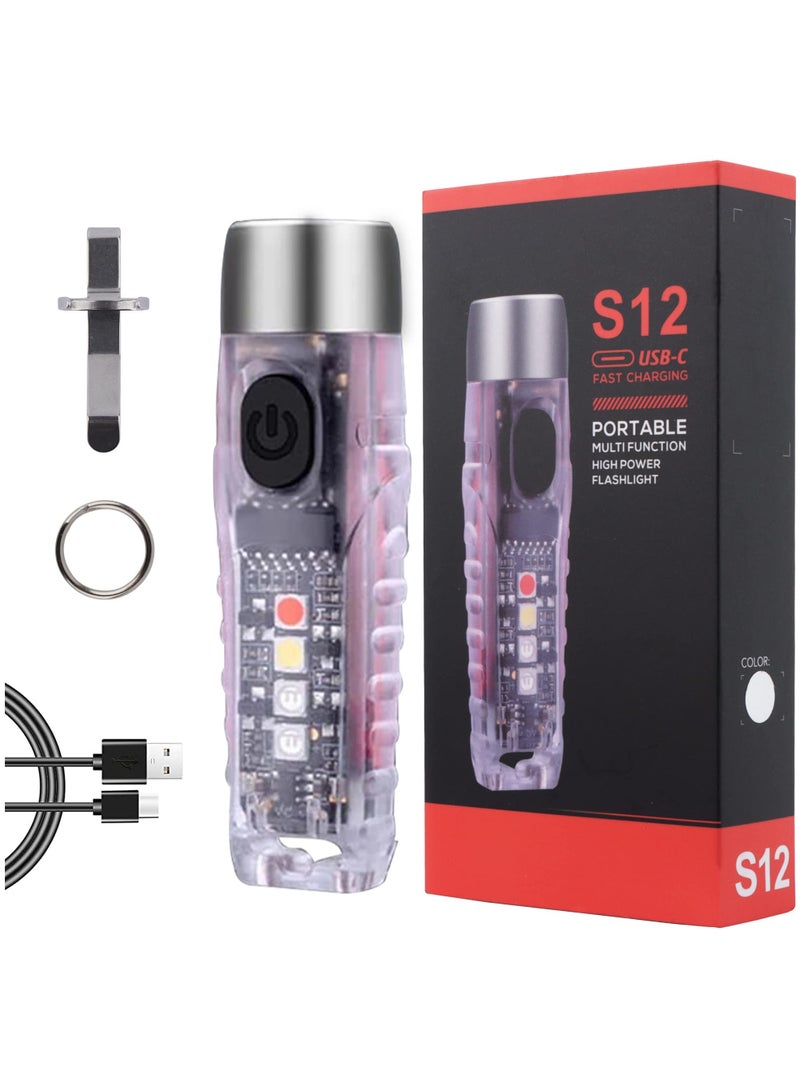 S12 Plus Mini LED Flashlights USB Rechargeable Small Keychain Flashlight with 11 Modes of Main  Side Light, Portable Pocket EDC Flash Light for Daily Using, Backpacking, Camping, Hiking, etc. - Image 1