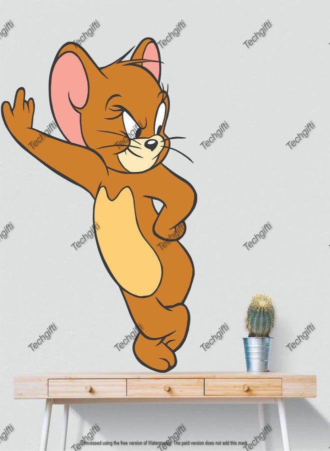 Techgifti ملصق حائط Techgifti Jerry، ملصق حائط على شكل فأر كرتوني لغرفة المعيشة (المقاس - 41 سم × 52 سم) - Image 2