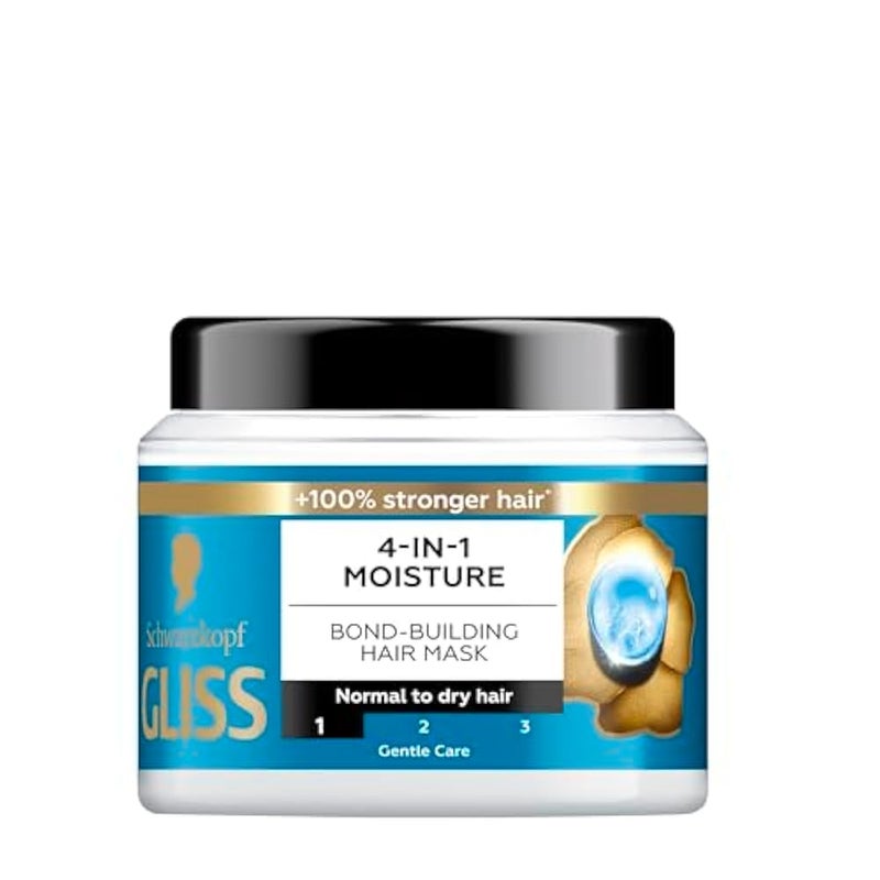 Gliss 4-in-1 Moisture Bond-Building Mask, 400ml — Infuse intense hydration into your hair with this multi-functional mask designed to bond and restore moisture effectively - Image 1