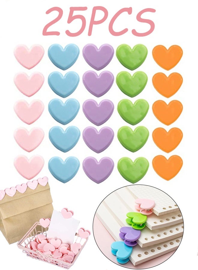 25 Pcs Heart Shaped Binder Clips Mini Decorative Paper and Bag Clips for Office Coffee Shop Wedding Cute Bookmark Clips Hold Photos Pictures Pages Folders Office Supplies for Document Organization Decoration,Multicolor - Image 1
