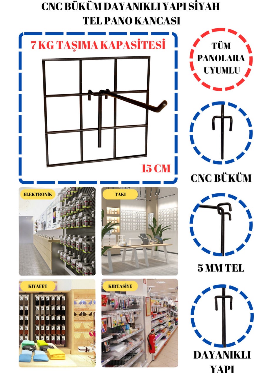 Manken İstanbul Mannequin Istanbul 15 cm - 25 Pieces Cnc Twist Durable Structure 15 cm Black Wire Board Hook  - Image 1