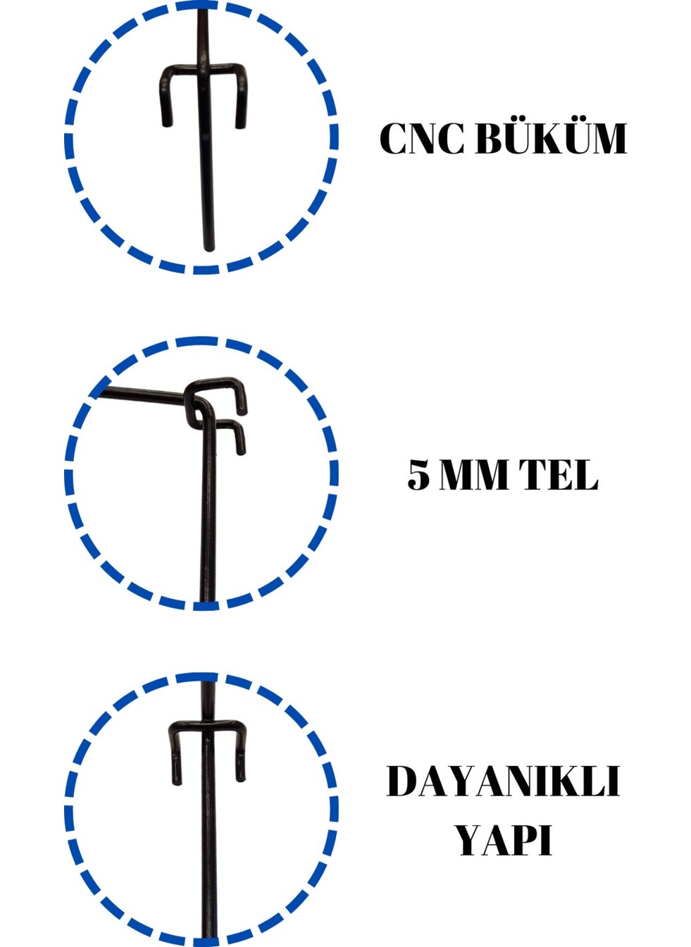 Manken İstanbul Mannequin Istanbul 15 cm - 25 Pieces Cnc Twist Durable Structure 15 cm Black Wire Board Hook  - Image 2