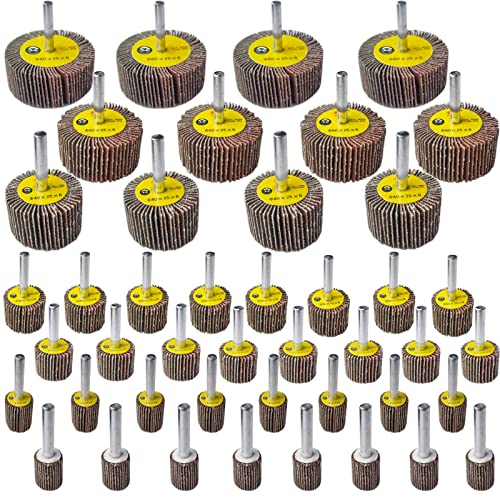 Tonmp 44 Pack 7 Size 80 Grit 1/4" Abrasive Flap Wheel Sander Set, Aluminum Oxide Flap Wheels Cylindrical Shape Sanding Wheel-1/4 Shank Fits All Drills - Image 1