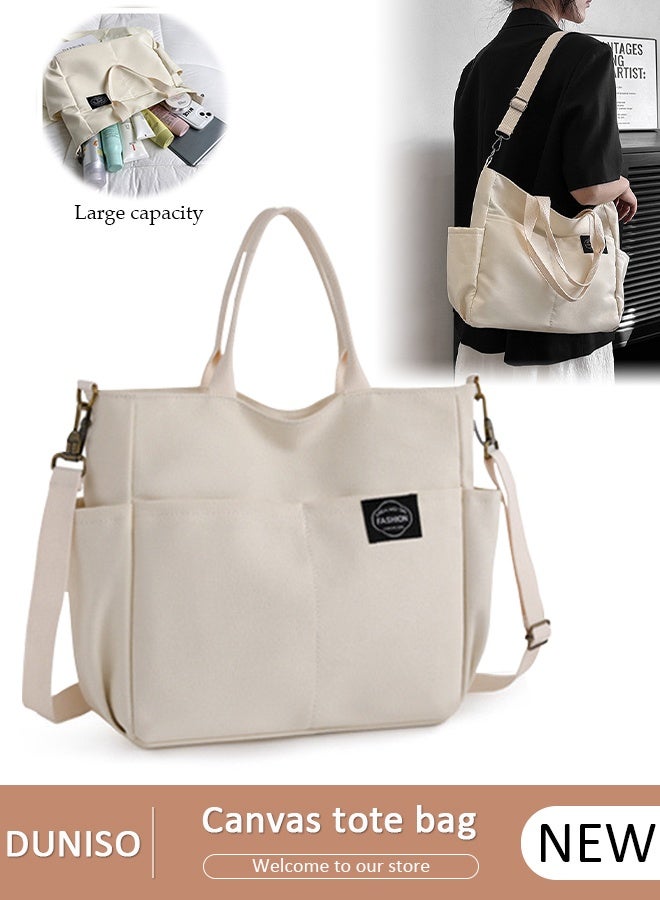 DUNISO Stylish Large Canvas Tote for Women,Simple One-Shoulder Canvas Bag, Simple Large-Capacity Handbag, Casual Art Canvas Travel Bag, Fashion Waterproof Nylon Shoulder Bag for Work Travel - Image 1