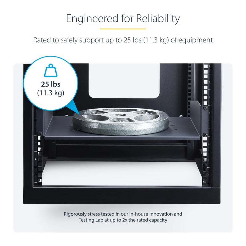 StarTech.com 2U Rack Shelf, 12" Mounting Depth, Vented Cantilever Tray for 19" AV/Network Equipment, 25lb Capacity, for Small Office/Home Office - Image 4