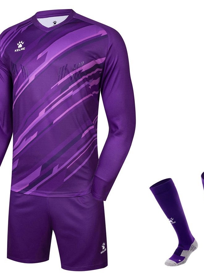 KELME زي حارس مرمى كرة القدم المحترف - قميص حارس مرمى مبطن شورتات جورب - زي حارس مرمى للرجال والنساء (بنفسجي، أطفال 12) - Image 1