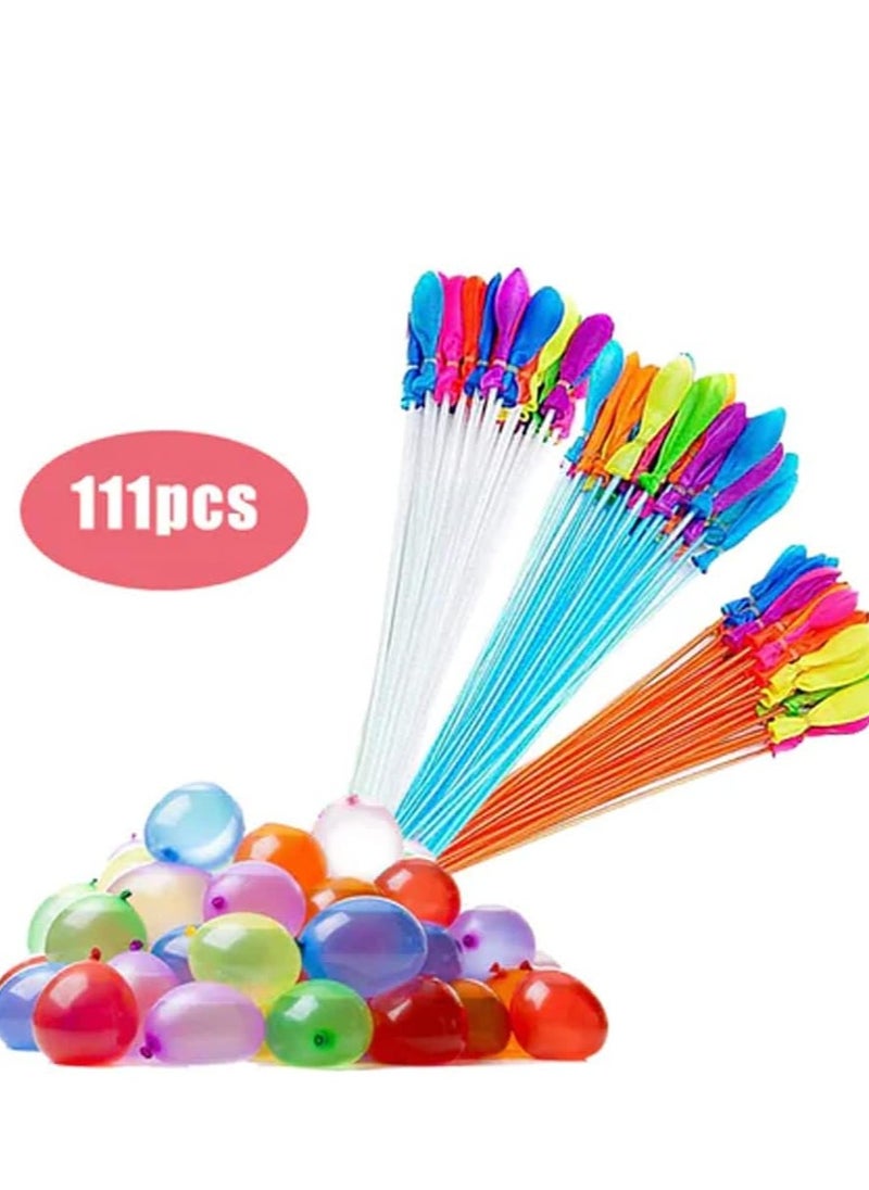111pcs Quick Inflate Self Sealing Water Balloons, 3 Refill Kits for Summer Beach Pool Games, Birthday Parties, Water Paint Battles, Color Mix