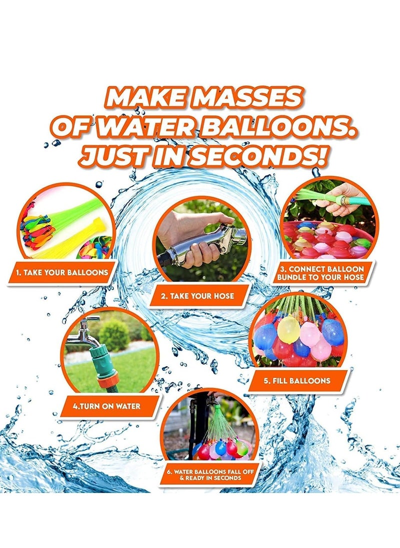 111pcs Quick Inflate Self Sealing Water Balloons, 3 Refill Kits for Summer Beach Pool Games, Birthday Parties, Water Paint Battles, Color Mix