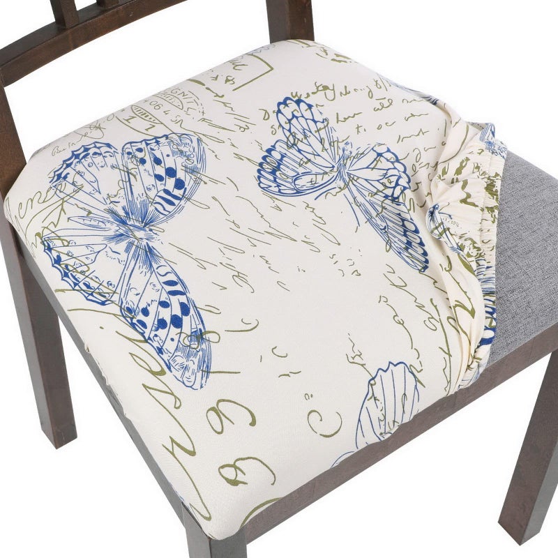 SearchI أغطية مقاعد SearchI لكراسي غرفة الطعام مطبوعة قابلة للتمدد مجموعة من 4 أغطية مقاعد قابلة للإزالة والغسل واقية من التنجيد لكرسي المطبخ أو المكتب بنمط الفراشة