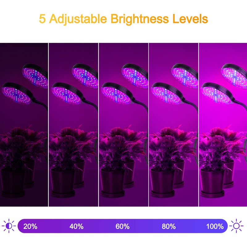 مصباح LED لنمو النباتات مزود بعنق مرن وقاعدة تثبيت بمشبك - مصباح داخلي لزراعة شتلات الأعشاب والخضراوات - ضوء كامل الطيف يعمل بمنفذ USB مع 5 مستويات إضاءة قابلة للتعديل ومؤقت تلقائي لمدة 4/8/12 ساعة - Image 5
