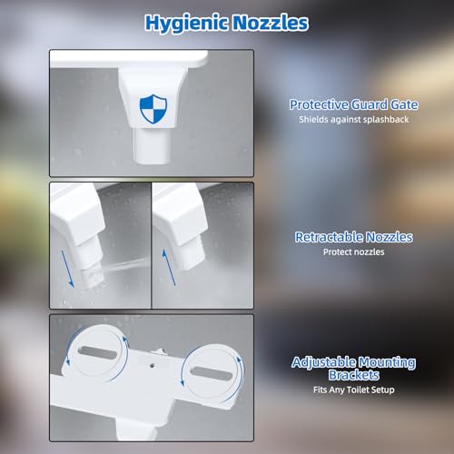 Hibbent Bidet Attachment for Toilet, Non-Electric Dual Nozzle for Frontal & Rear Wash, Adjustable Water Pressure Control, Fresh Water Bidet Toilet Seat, Self Cleaning Water Sprayer, Matte Black - Image 5