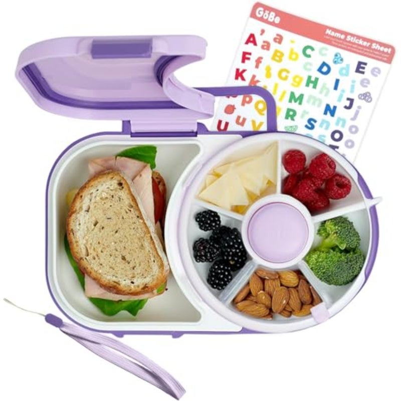 lunchbox for school use, food-grade plastic, blue, detachable snack spinner with 5 small + 1 large compartment, BPA PVC free and dishwasher safe - Image 1