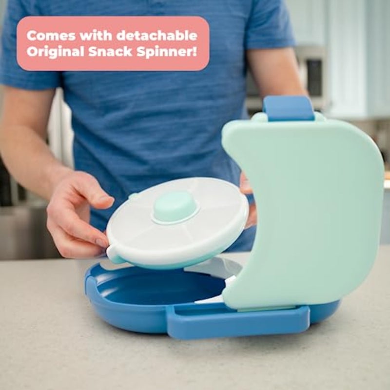lunchbox for school use, food-grade plastic, blue, detachable snack spinner with 5 small + 1 large compartment, BPA PVC free and dishwasher safe - Image 4