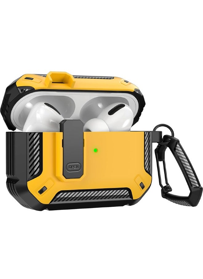 Generic Airpods Pro 2nd Generation Case Cover with Lock, AirPods Pro 2 Protective Case Cover, Military Hard Shell Rugged Shockproof Cover with Keychain Compatible with Apple Airpods Pro 2 (Black/Yellow)  - Image 1