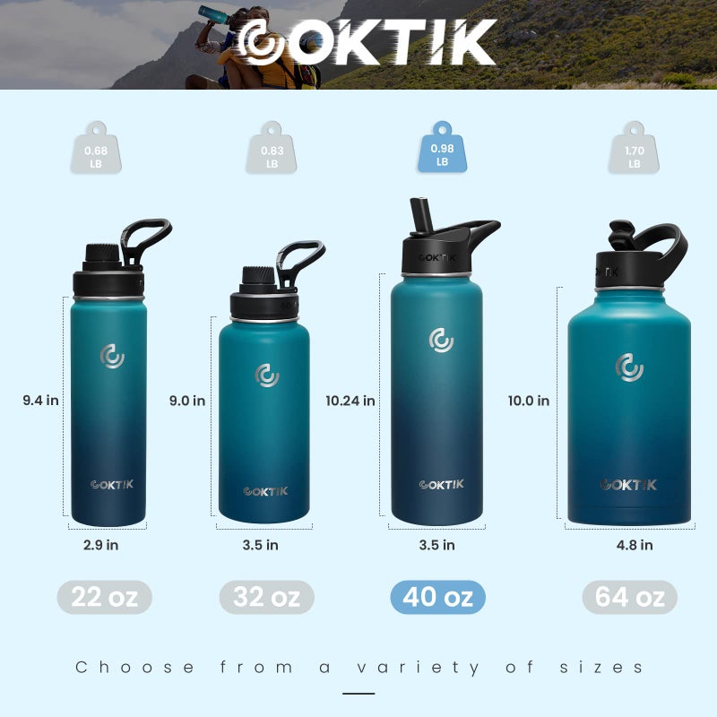 COKTIK 32 oz Sports Water Bottle With Straw,2 Lids, Stainless Steel Vacuum Insulated Water Bottles,Leakproof Lightweight, Keeps Cold and Hot, Great for Travel, Hiking, Biking, Running (Dark Night) - Image 5