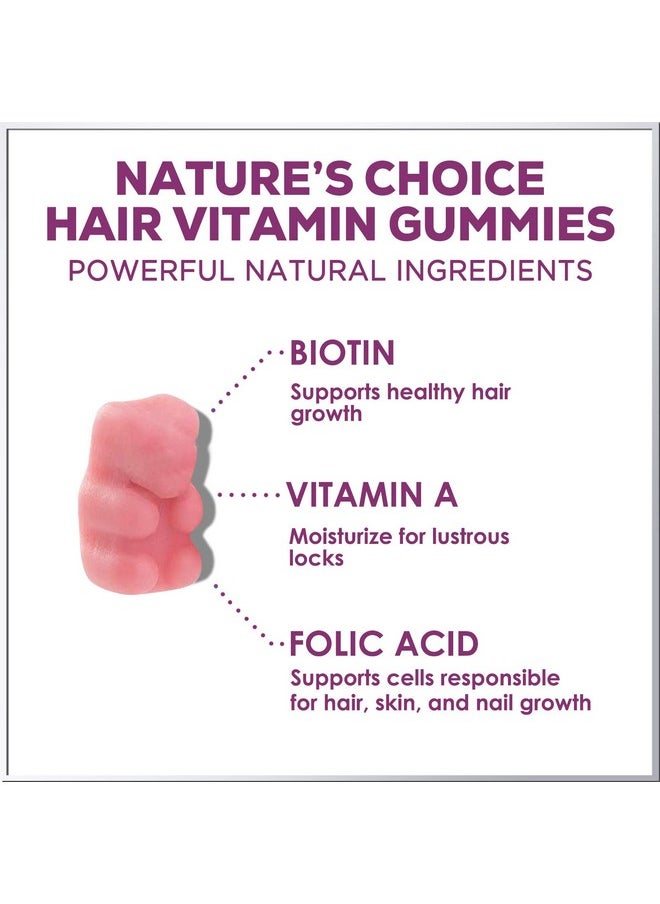 Nature's Choice - Hair Vitamins Gummies With Biotin 5000 Mcg Vitamin E & C Support Hair Growth Premium Vegetarian Nongmo For Stronger Beautiful Hair Skin & Nails Gummy Red Berry Supplement 60 Gummy Bears - Image 1