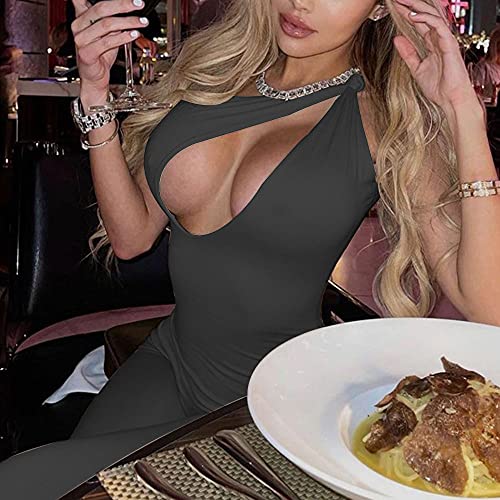 SHESEEWORLD Women's Sexy Cutout Sleeveless One Shoulder Bodycon Backless Party Short Long Jumpsuits Romper - Image 5