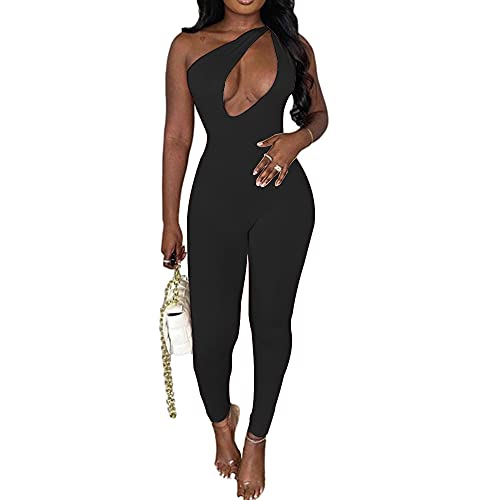 SHESEEWORLD Women's Sexy Cutout Sleeveless One Shoulder Bodycon Backless Party Short Long Jumpsuits Romper - Image 1
