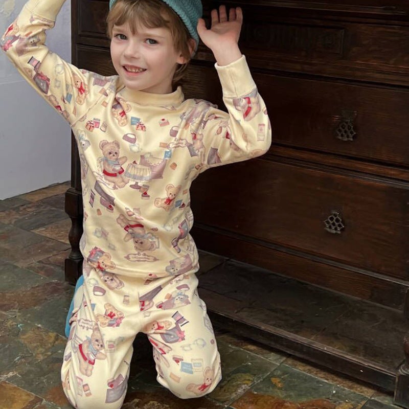 Children'S Warm Velvet Bottoming Underwear Suit Mid-Collar Printed Warm Suit Boys And Girls Cute Printed Pajamas - Image 5