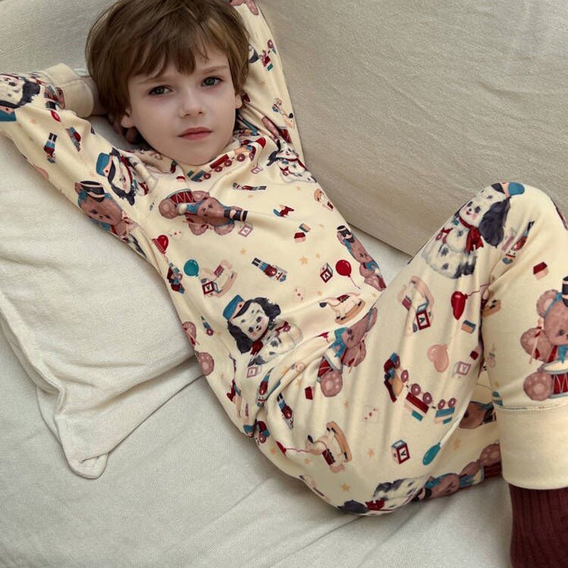Children'S Warm Velvet Bottoming Underwear Suit Mid-Collar Printed Warm Suit Boys And Girls Cute Printed Pajamas - Image 4