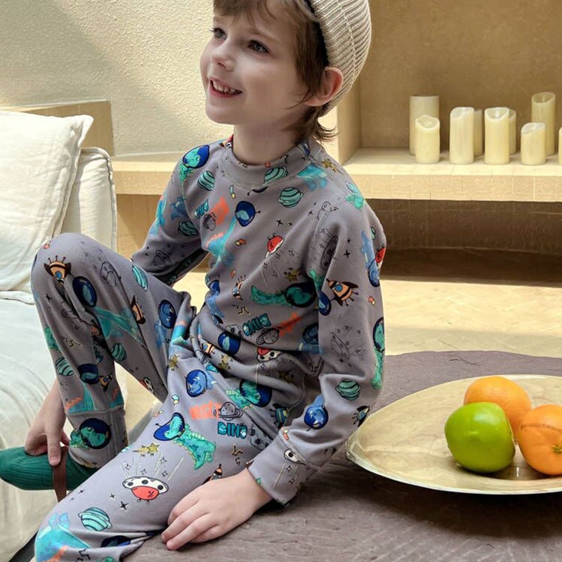 Children'S Warm Velvet Bottoming Underwear Suit Mid-Collar Printed Warm Suit Boys And Girls Cute Printed Pajamas - Image 2