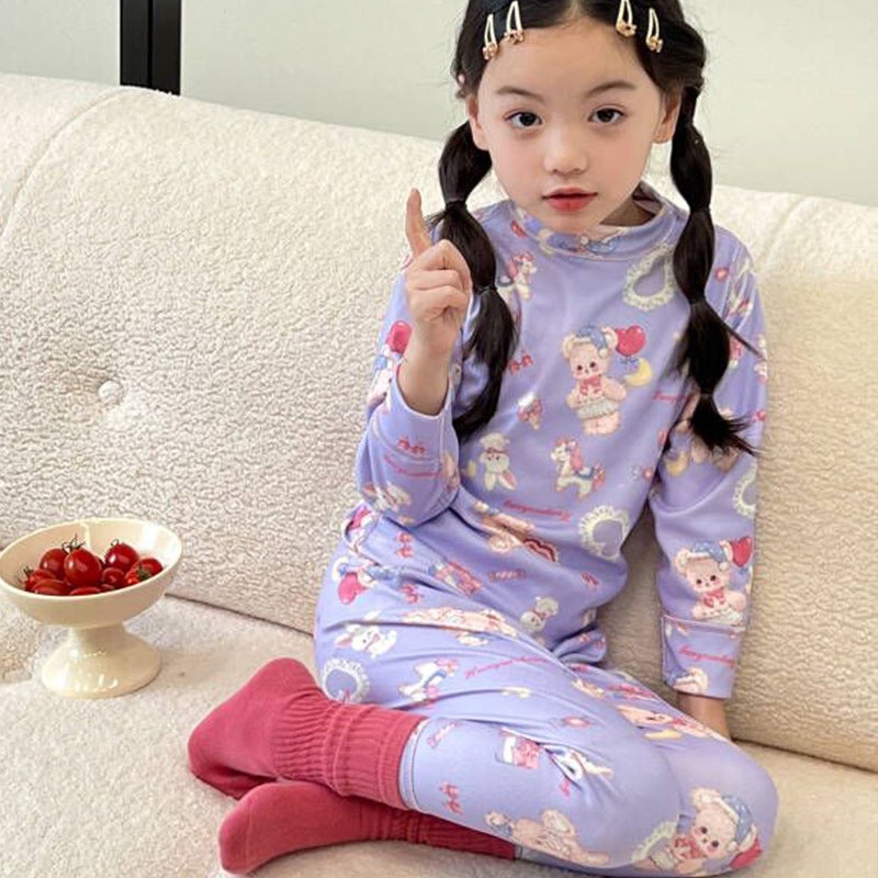 Children'S Warm Velvet Bottoming Underwear Suit Mid-Collar Printed Warm Suit Boys And Girls Cute Printed Pajamas - Image 3