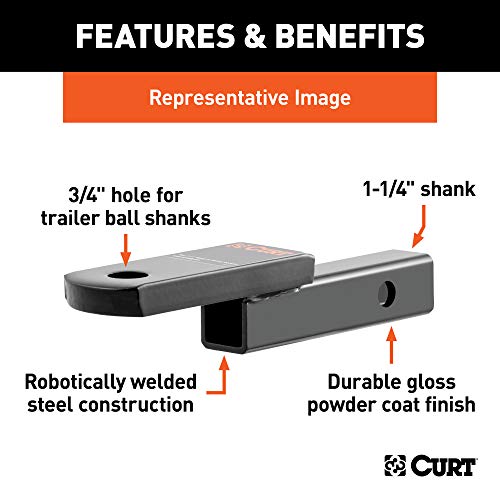 CURT 45018 Class 1 Trailer Hitch Ball Mount, Fits 1-1/4-Inch Receiver, 2,000 lbs, 3/4-Inch Hole, 1-1/4-In Drop, 5/8-Inch Rise, Gloss Black Powder Coat - Image 4