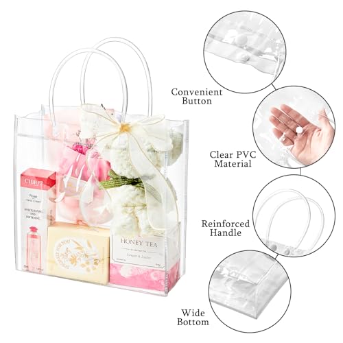 Ohuimrt 50 PCS Clear Plastic Gift Bags with Handles, 7.87 x 7.87 x 3.15 Inches Reusable Party Favor Bags with Ribbon Transparent Gift Wrap Bags Bulk for Weddings Birthdays - Image 3