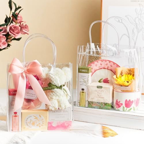 Ohuimrt 50 PCS Clear Plastic Gift Bags with Handles, 7.87 x 7.87 x 3.15 Inches Reusable Party Favor Bags with Ribbon Transparent Gift Wrap Bags Bulk for Weddings Birthdays - Image 5