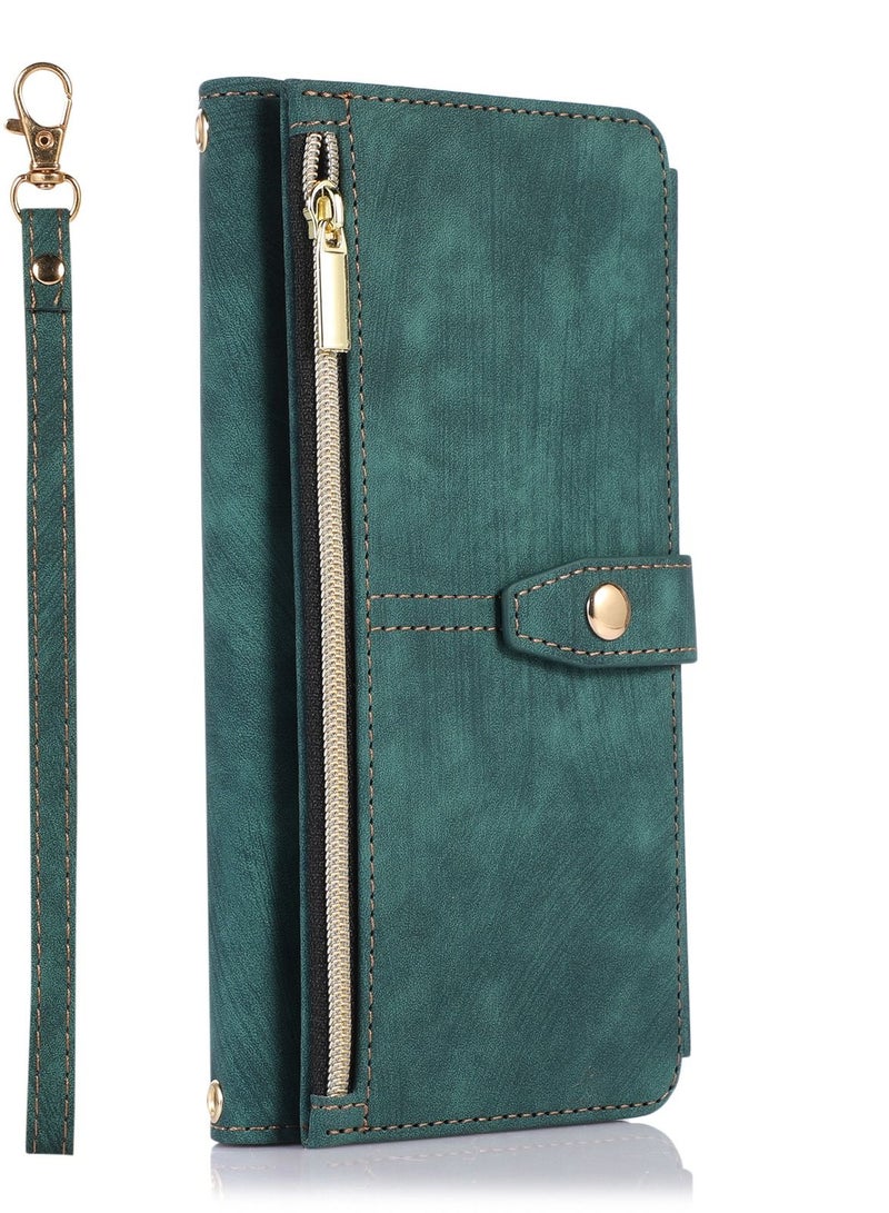 Suteni Zipped Flip Cover Card Slots Leather Phone Case for Samsung - Image 1