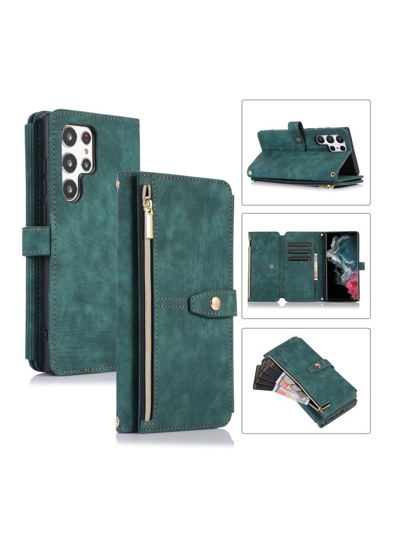 Suteni Zipped Flip Cover Card Slots Leather Phone Case for Samsung - Image 3