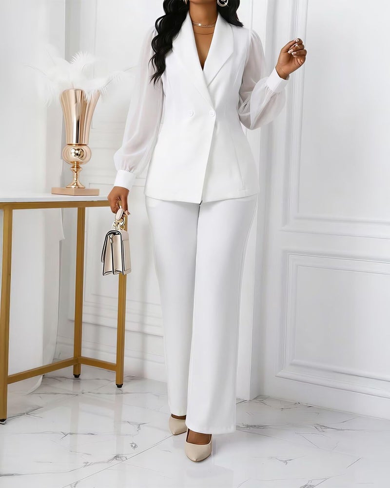 Kafiloe Women's Suits 2 Piece Set Dressy Long Sleeve Blazer Pants Suits Work Office Business Casual Outfits White L - Image 2
