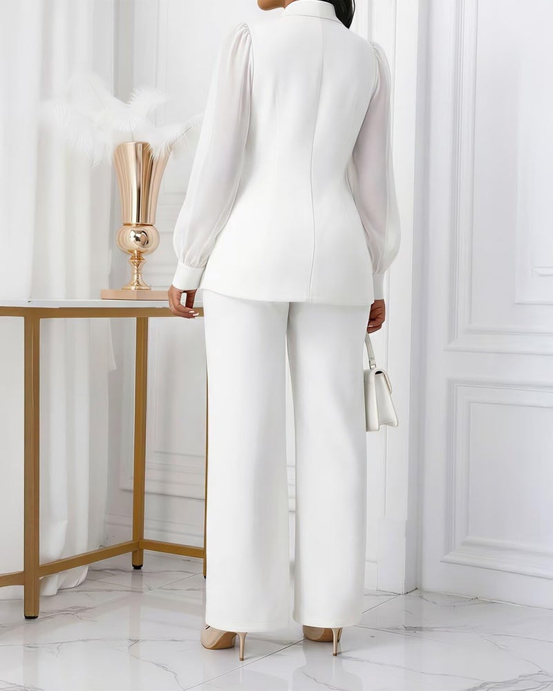 Kafiloe Women's Suits 2 Piece Set Dressy Long Sleeve Blazer Pants Suits Work Office Business Casual Outfits White L - Image 5