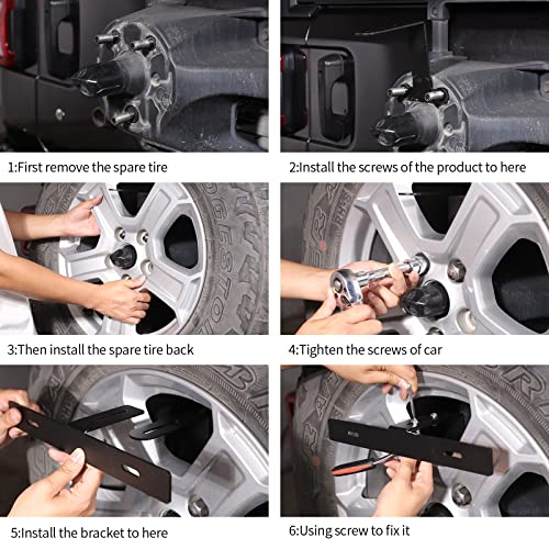 Hoolcar Spare Tire License Plate Relocation Bracket Holder for 2007-2021 Jeep Wrangler JK JKU JL JLU, Black - Image 5