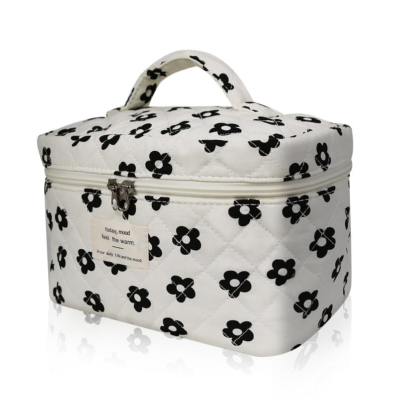 Gosect Large Makeup Bag Cute Cosmetic Bag for Women Girls Floral Coquette Aesthetic Toiletry Bag Travel Make Up Organizer Bag Black Flower - Image 2