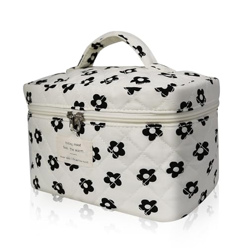 Gosect Large Makeup Bag Cute Cosmetic Bag for Women Girls Floral Coquette Aesthetic Toiletry Bag Travel Make Up Organizer Bag Black Flower - Image 1
