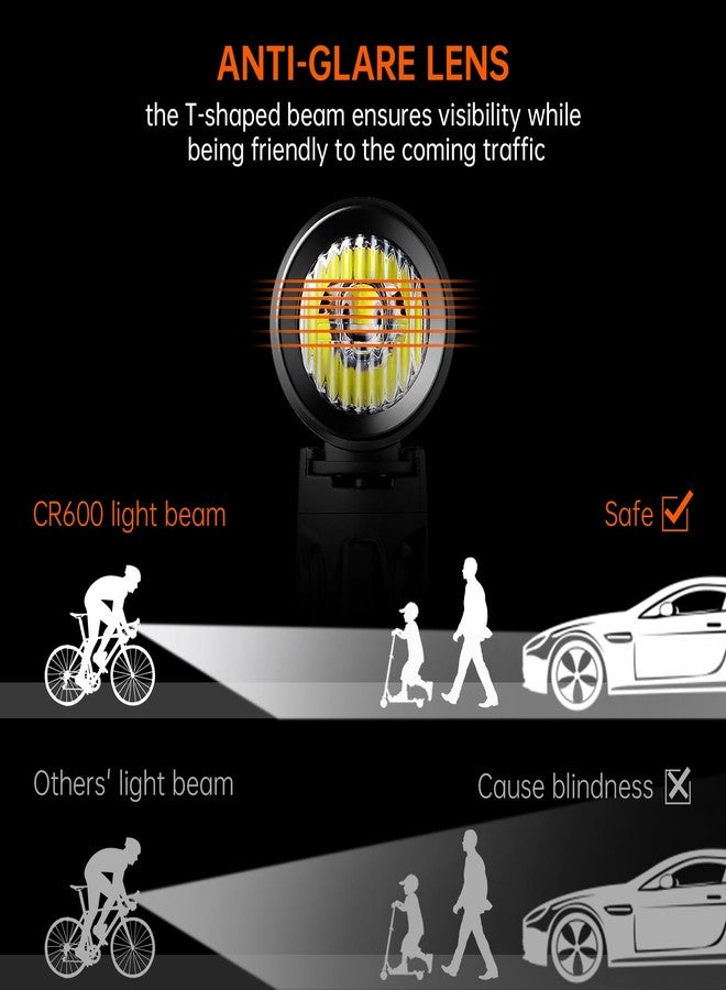 RAVEMEN 600 Lumens Bike Front Light with Wired Remote Switch Anti-Glare Beam 6 Brightness Levels 125 Meters Max Range, CR600 IPX6 Waterproof Bike Headlight for Road Urban Cyclists - Image 2