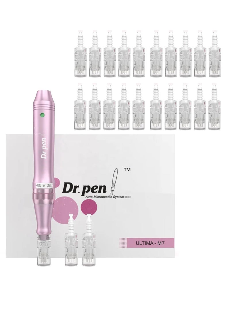 Dr.pen Ultima M7 Microneedling Pen - Comes with 12-Needle, 24-Needle, 36-Needle, and 42-Needle Cartridges (5 of Each) - Purple/White Rechargeable Version - Image 1