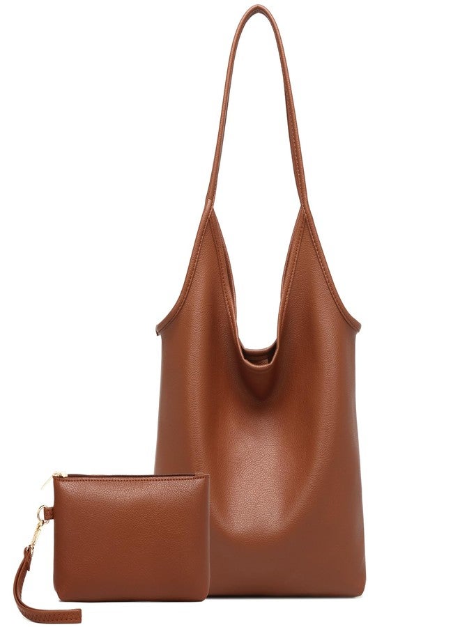YAVCOOL Hobo Bags Purse for Women Soft Slouchy Hobo Shoulder Bag Designer Ladies Large Leather Everyday Handle Handbag, A Brown, Medium - Image 1