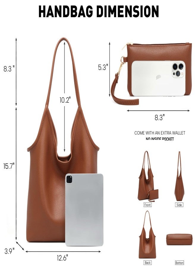 YAVCOOL Hobo Bags Purse for Women Soft Slouchy Hobo Shoulder Bag Designer Ladies Large Leather Everyday Handle Handbag, A Brown, Medium - Image 3