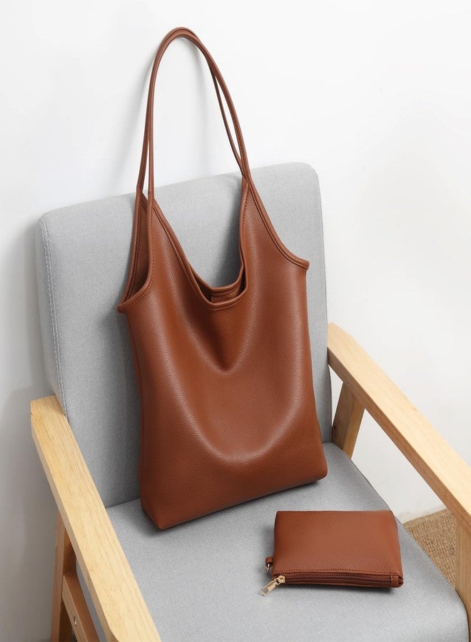 YAVCOOL Hobo Bags Purse for Women Soft Slouchy Hobo Shoulder Bag Designer Ladies Large Leather Everyday Handle Handbag, A Brown, Medium - Image 2