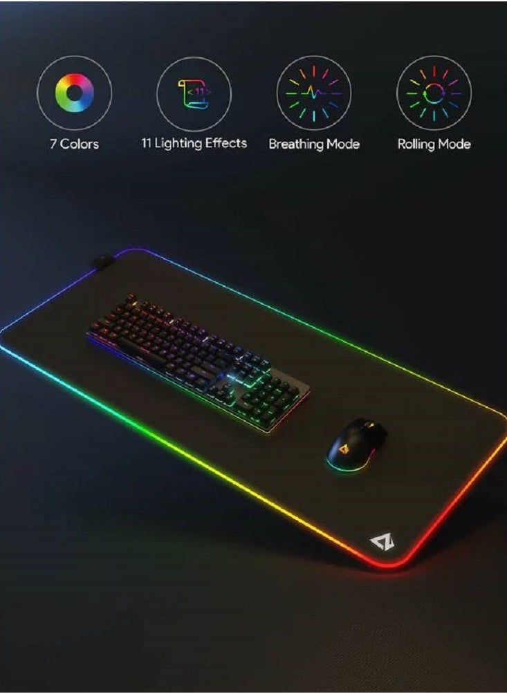 Aukey - RGB Gaming Mouse Pad Large XXL (900 X 400 X 4 MM) Thick Extended Mouse Mat Non-Slip Spill-Resistant Desk Pad with Special-Textured Surface, Anti-Fray Stitched Edges for Keyboard, PC - Image 1