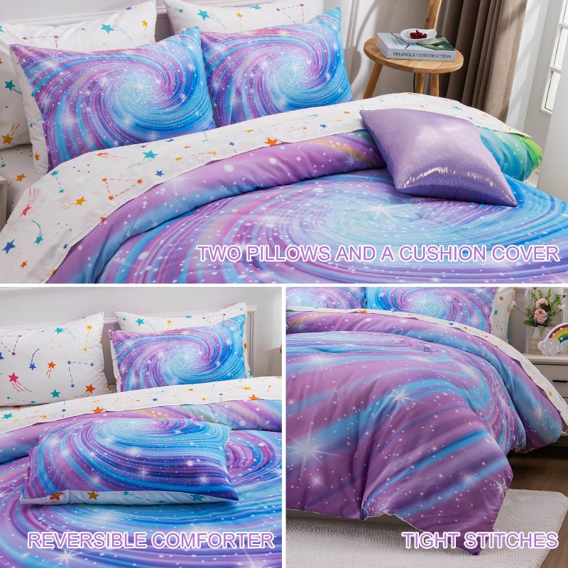 Btargot Super Soft 6 Pieces Gradient Star Ring Comforter Set, Colorful Glitter Rainbow Star Pattern Bedding Set for Boys Girls Teens, Twin Purple - Image 5