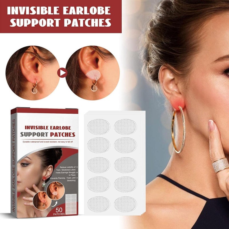 Excefore Invisible Earring Ear-Lobe Support, 50 Pieces Ear Lobe Support Patches for Heavy Earrings, Breathable Earrings Support Pads Earring Waterproof Patches, Stabilizer for Long Time Wearing Earrings - Image 2