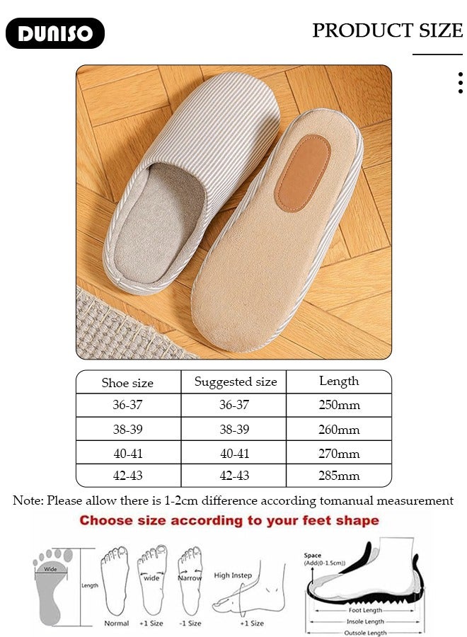 Non-slip Slippers for Men and Women, Comfort Breathable Cotton Slippers, Striped Home Slippers, Soft Lightweight Slippers, Washable Flat Slippers, Household Slippers for Indoor u0026 Outdoor - Image 4