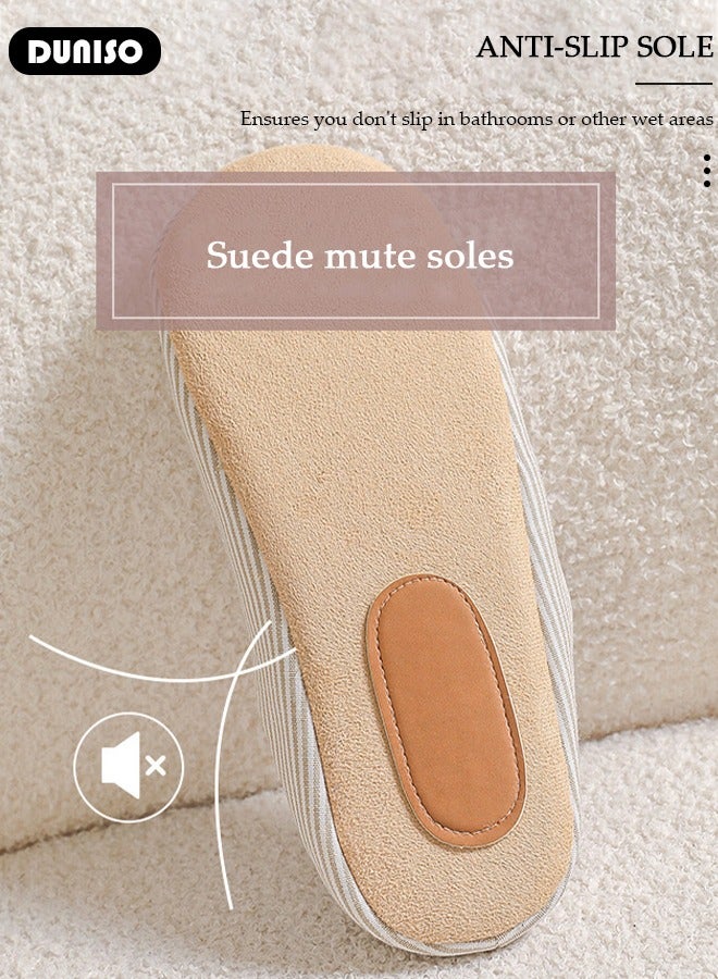Non-slip Slippers for Men and Women, Comfort Breathable Cotton Slippers, Striped Home Slippers, Soft Lightweight Slippers, Washable Flat Slippers, Household Slippers for Indoor u0026 Outdoor - Image 2
