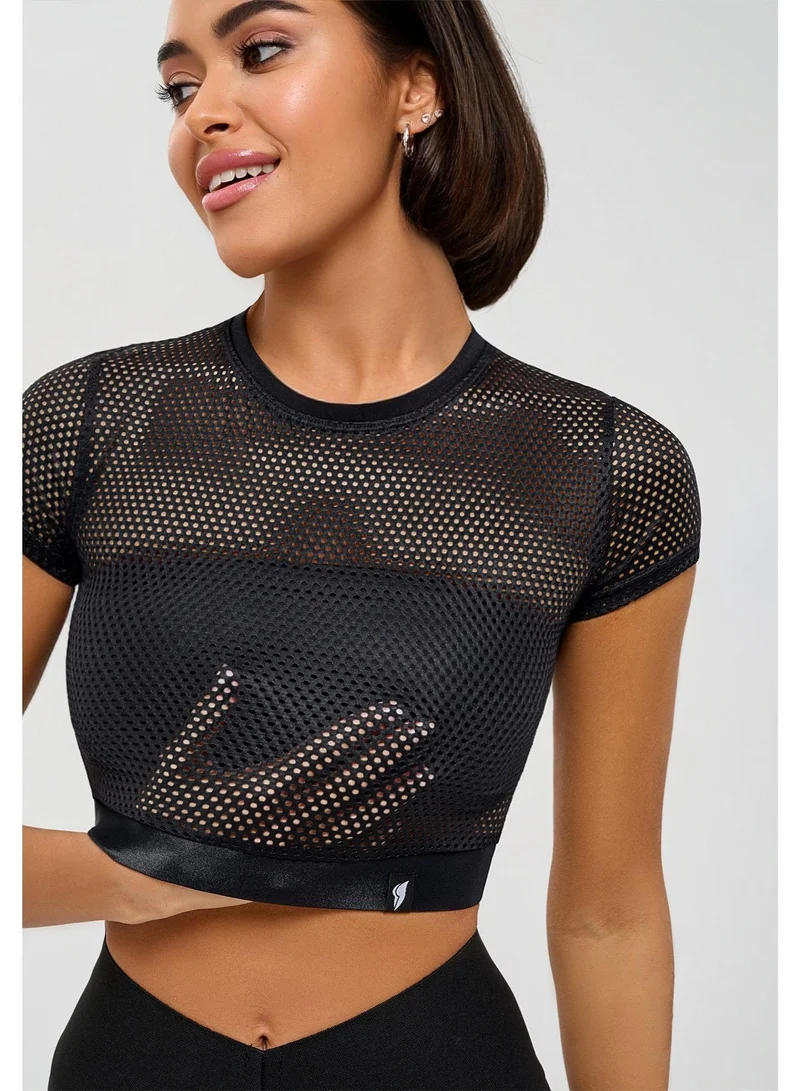 Bona Fide Mini Rash Fresh Black Mini Rash Fresh Crop Gym Top for Women | Best Price UAE